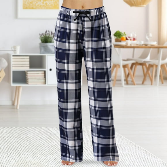 Women's Spring Fashion Casual Plaid Lace Cotton Can Be Worn Outside Pajamas Home Pants Cotton Poplin Pajamas Poplin Pajama Pants Women Preppy Pajamas za-White M