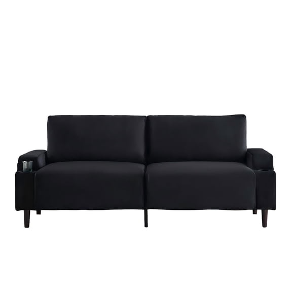 Modern Loveseat Sofa with Cup Holder and Storage Bag - Deep Seating Couch with Sturdy Wood Frame, Black
