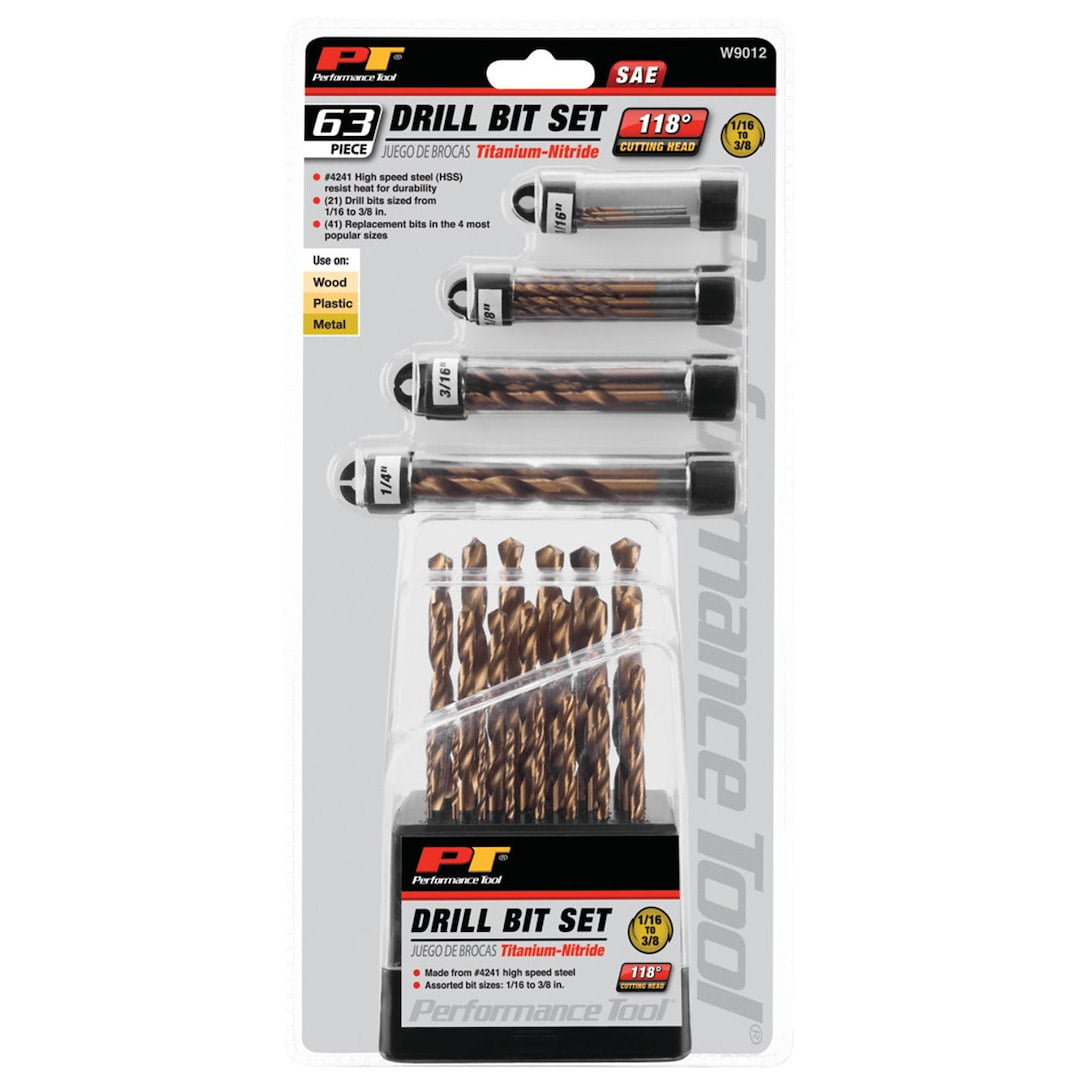 Performance Tool W9012 Titanium-Oxide 118 Degree Drill Bit Set (63 Pieces)