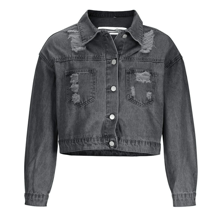 ★E.B.M★ Wrap style denim jacket EMP4DJK050 Seagull Embroidery and Kamon Embossed Print Loose Fit Denim