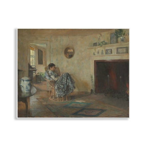 Stupell Industries Classical Rainy Day Girl People Painting Unframed Art Print Wall Art, 14 x 11