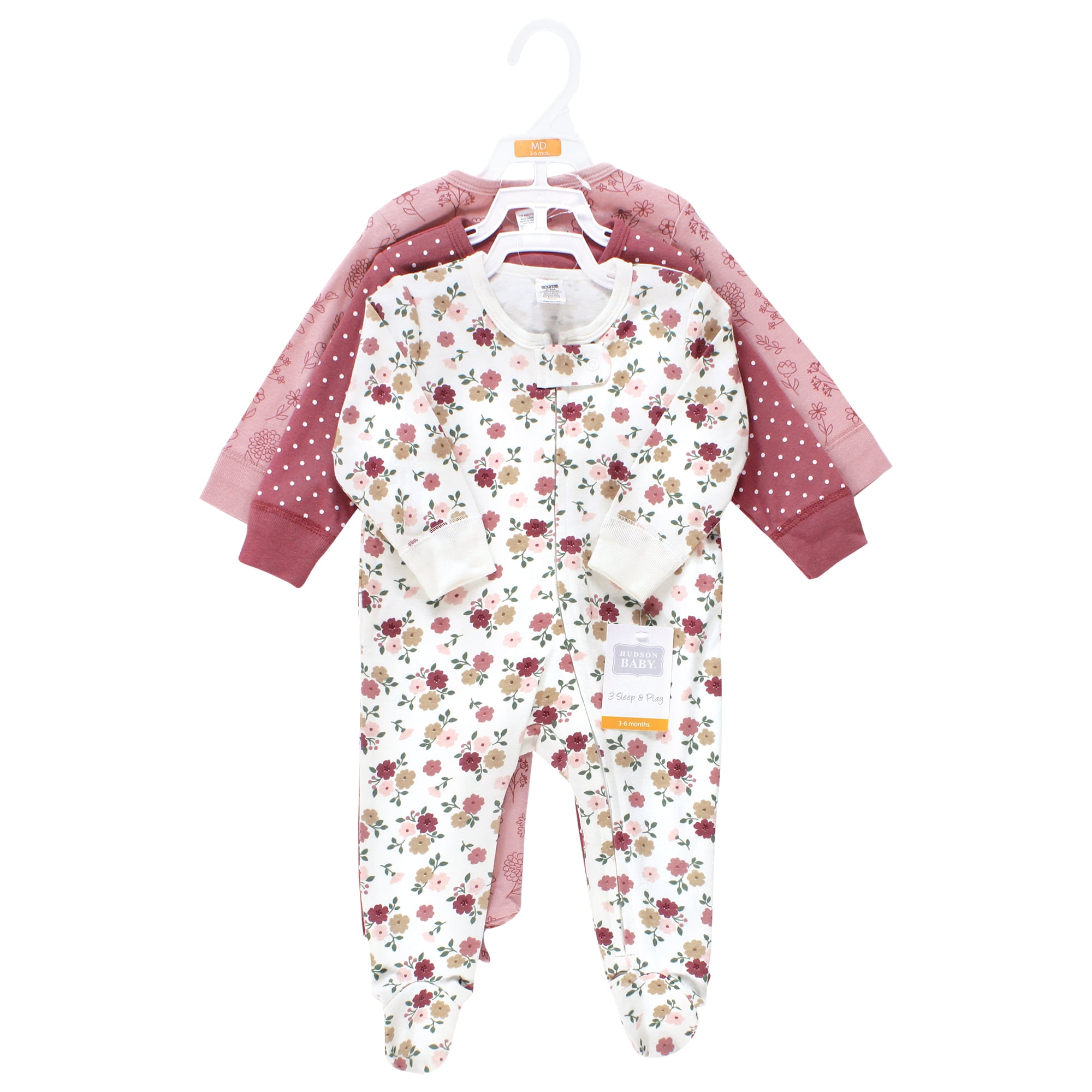 Hudson Baby Infant Girls Cotton Sleep and Play, Mauve Floral Love, Newborn