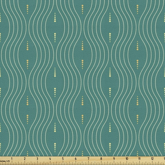 Abstract Upholstery Fabric by the Yard, Geometric Vertical Wavy Lines Little Spots Modern Monochrome Graphic, Decorative Fabric for DIY and Home Accents, Teal Pale Orange Cream by Ambesonne