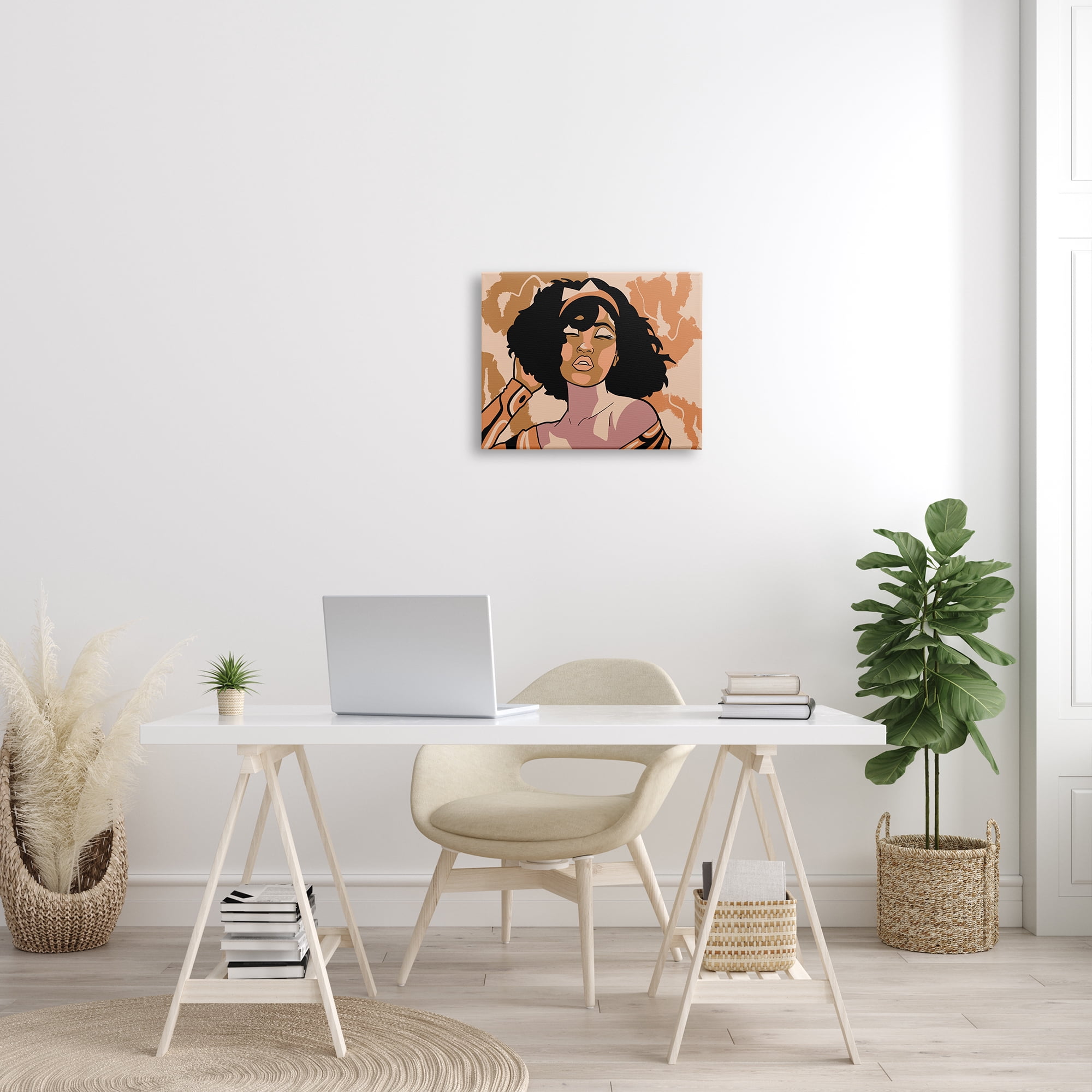 Stupell Industries Disco Party Abstract Female Portrait Orange Patterns Abstract Painting Gallery Wrapped Canvas Print Wall Art, 16 x 20