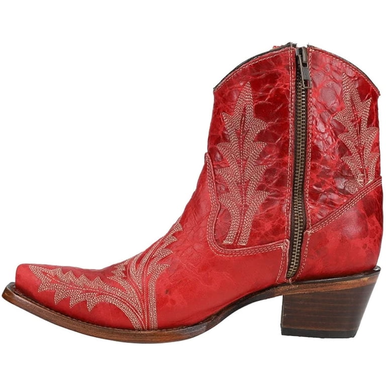 Corral Boots Women's Floral Embroidered Ankle Boots - Snip Toe, Low Heel, Brown