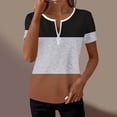 thumbnail image 2 of CYMMPU Women's Short Sleeve Shirts Zipper Color Block V Neck Tunic Tops Casual Blouse Summer Fashion T-Shirts Brown XXL, 2 of 6