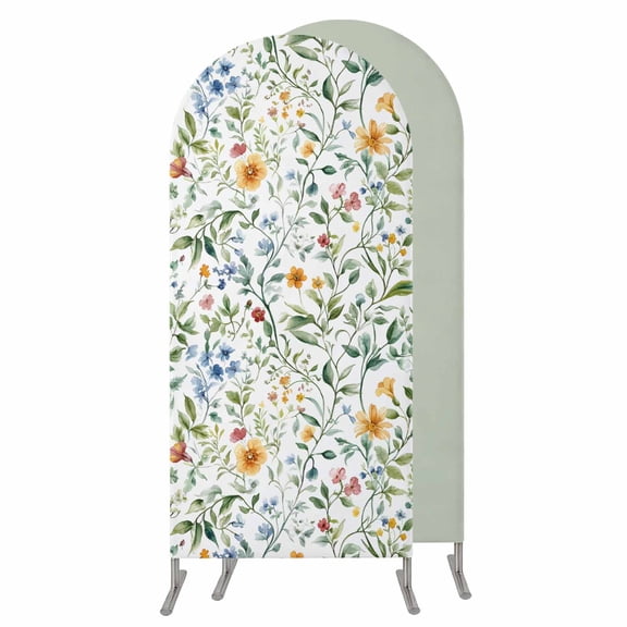 Botanical Flower Wedding Arch Cover,Stretchy Spandex Arch Backdrop Stand Covers 4 FT,Plant Tree Branch Floral Spring Leaf Round Top Arched Backdrop Cover for Birthday Party Ceremony Baby Shower Event