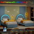thumbnail image 3 of Yiwa Twin LED Platform Bed, Upholstered Rainbow Headboard with Lamb Wool Fabric and Storage Drawer, No Box Spring Needed, 3 of 6