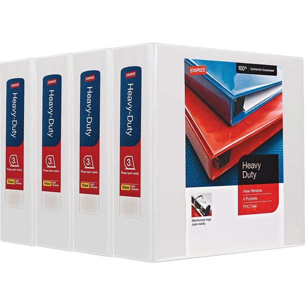 Staples 3" 3Ring View Binders White 4/Carton (24693CT) 56265CT/24693CT