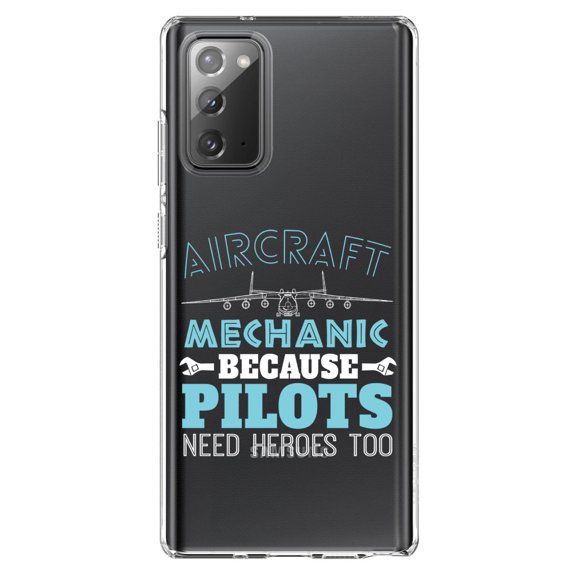DistinctInk Clear Shockproof Hybrid Case for Samsung Galaxy Note 20 (6.7" Screen) - TPU Bumper Acrylic Back Tempered Glass Screen Protector - Aircraft Mechanic Pilots Need Heroes Too