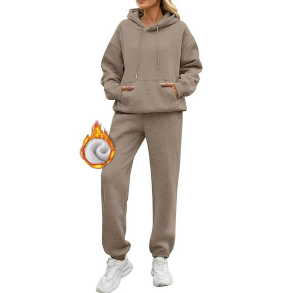 Women's Sportswear Set Autumn Plus Velvet Solid Color Travel Wear Long Sleeve Casual Pocket Jogging Hoodie 2 Piece Set Two Piece Pantsuit Outfit Mesh Pant Set Work Suit Women Suit for Petite Women