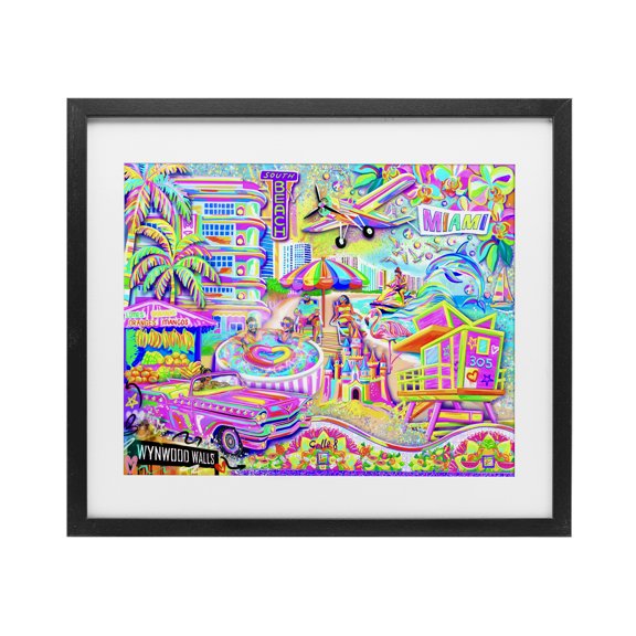 Stupell Industries Contemporary Miami Fun Collage Black Framed Print Under Glass, 16 x 13, by Jess Stempel