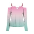 thumbnail image 5 of WREESH Womens Fashion Off The Shoulder Tops Slim V Neck Casual Gradient Color T-Shirts Long Sleeve Pullover Blouse Tops Mint Green, 5 of 5