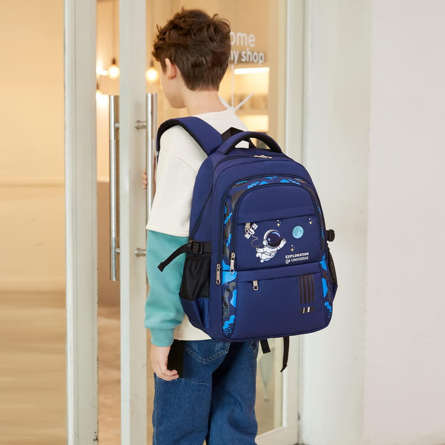 Lvelia School Backpack for Boys Kids Elementary School Bags Middle School Primary School Bookbags Lightweight Sturdy Spaceman Gifts,Blue