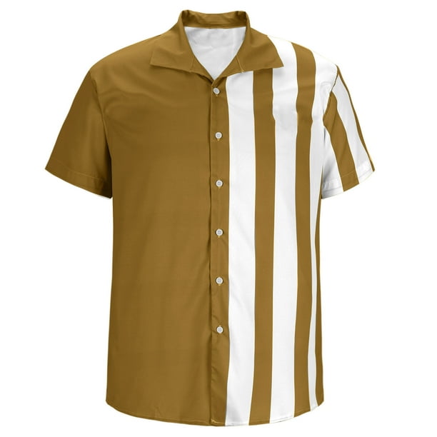 Camiseta Hawaiana para Hombres, Manga Corta Botón Abajo Cardigan con Cuello de Giro, Impresión de Raya Casual