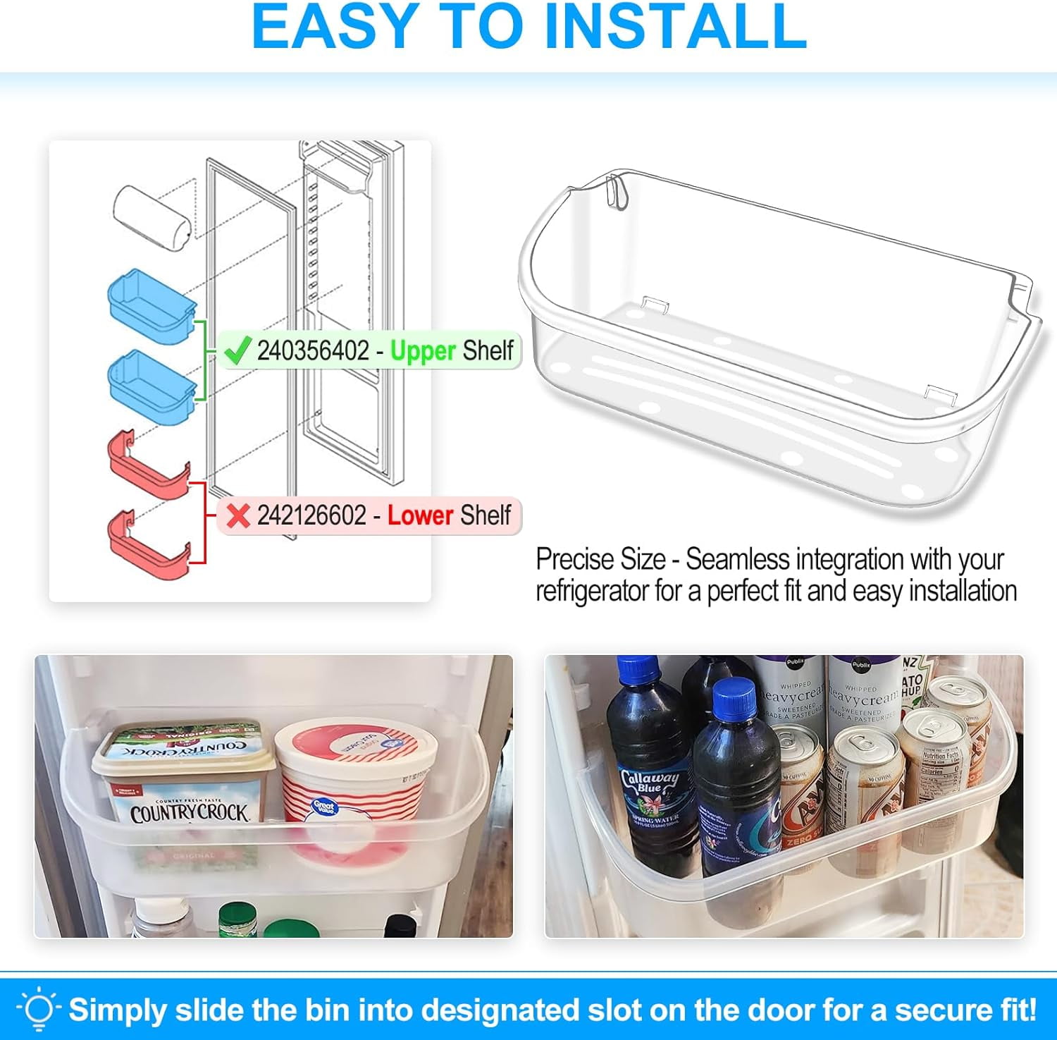 1PC UPGRADED 240356402 Refrigerator Door Bin – Compatible with Frigidaire Refrigerator Door Shelf Replacement for FFSS2615TS0, LFSS2612TF0, FGHS2631PF4A, LFSS2612TE0, FFSS2615TS5