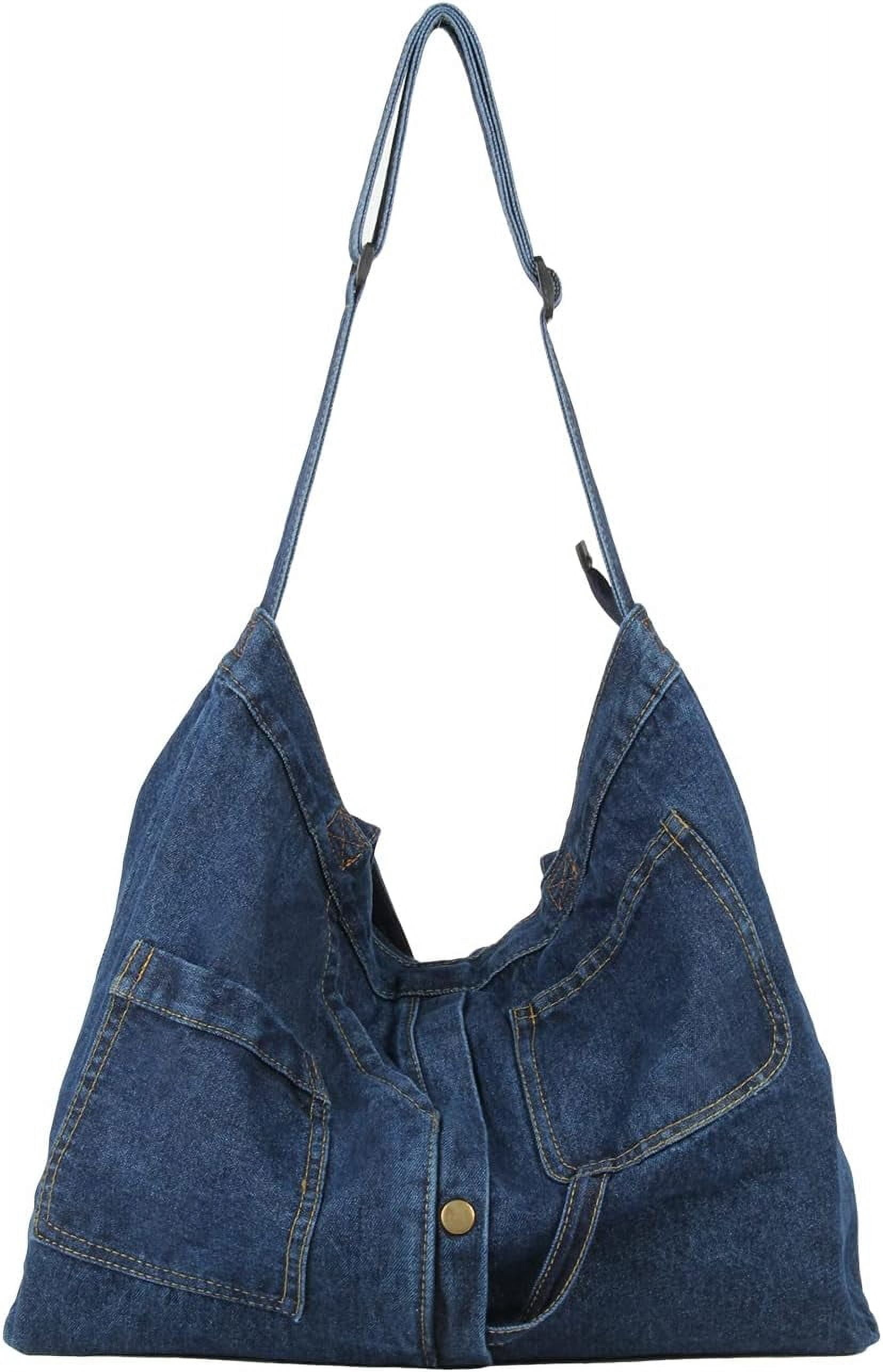 Soft Denim Handbag for Women Casual Hobo Tote Bag Retro Crossbody Bag Large Capacity Denim Purses