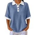 thumbnail image 4 of Josdec Women's Casual Color Block Waffle Knit Polo Shirt Short Sleeve Button Front Top With Pocket for All Seasons S-XXL, 4 of 10