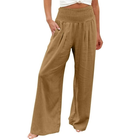 

DeHolifer Wide Leg Yoga Pants for Women Comfy Casual Lounge Pajamas Women s Elastic High Waist Light Weight Loose Casual Wide Leg Pants Yellow S
