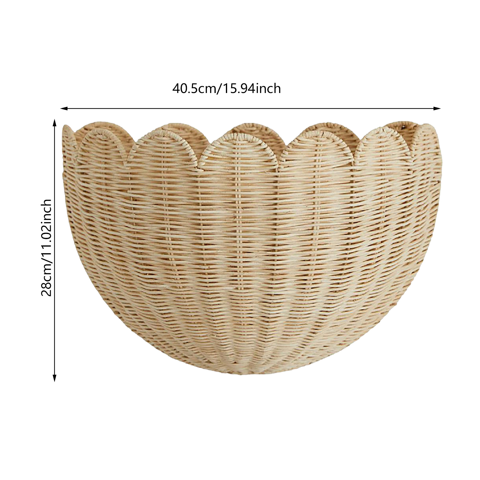 Scalloped Wall Basket,Hanging Hand Woven Wicker Wall Basket with Metal Frame & Hook, Scalloped Rattan Wall Storage & Decor for Home decoration