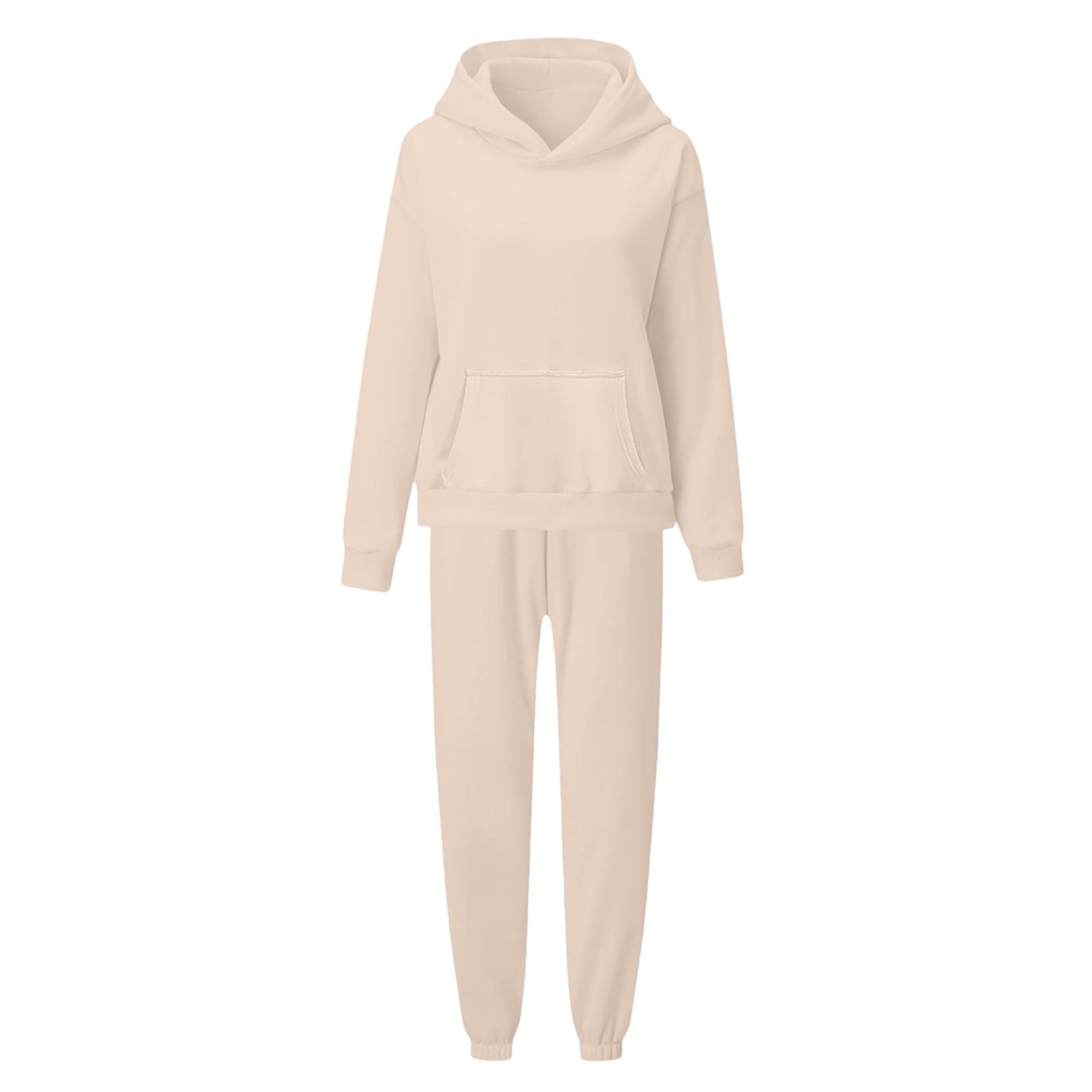 UPPADA 2 Piece Set for Women Casual Two Piece Outfits Lounge Set Trendy Hoodies Matching Comfy Set and Jogger Suits Long Sleeve Sweatshirts Sweatpants Set Beige,M