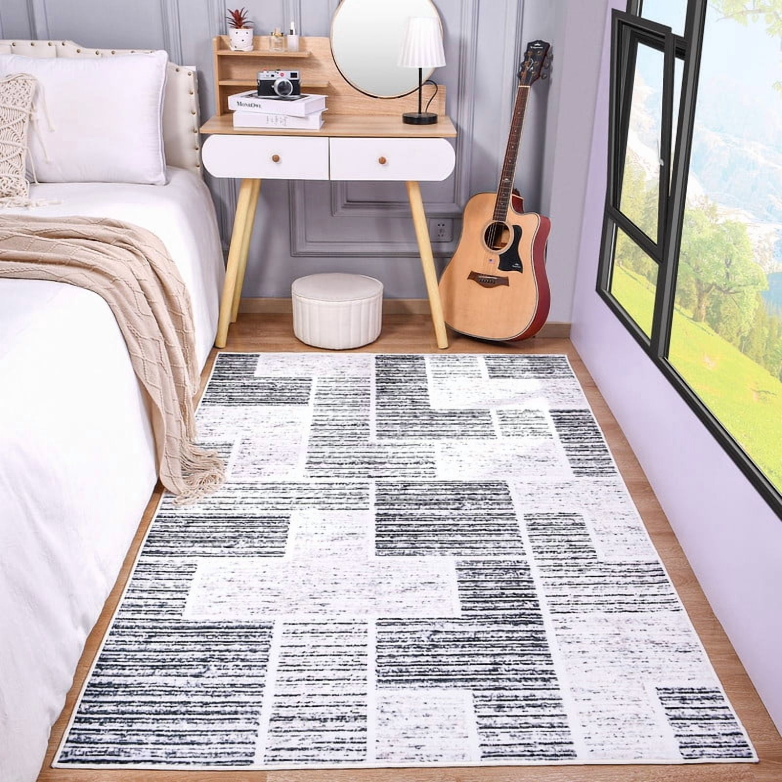 Junovo Washable Upgrade Area Rug Super Soft Rugs with Non-Slip Backing, for Living Room/Bedroom,6'x9',Black
