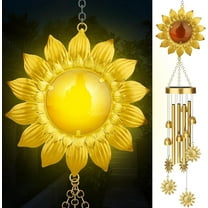 JYPS Solar Wind Chimes with Sunflower LED Lights, 42-Inch Large Waterproof Outdoor Garden Decor for Patio Yard, Unique Gifts for Women Mom Grandma, Mother's Day Birthday Easy-Install Design