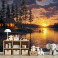 thumbnail image 7 of Peel and Stick Wallpaper Wall Murals Sunset Log Cabin Pine Trees Lake Pier Realistic 69"H x 96"W Removable Wall Paper Self-Adhesive Wall Decor for Bedroom Living Room Nursery, 7 of 7