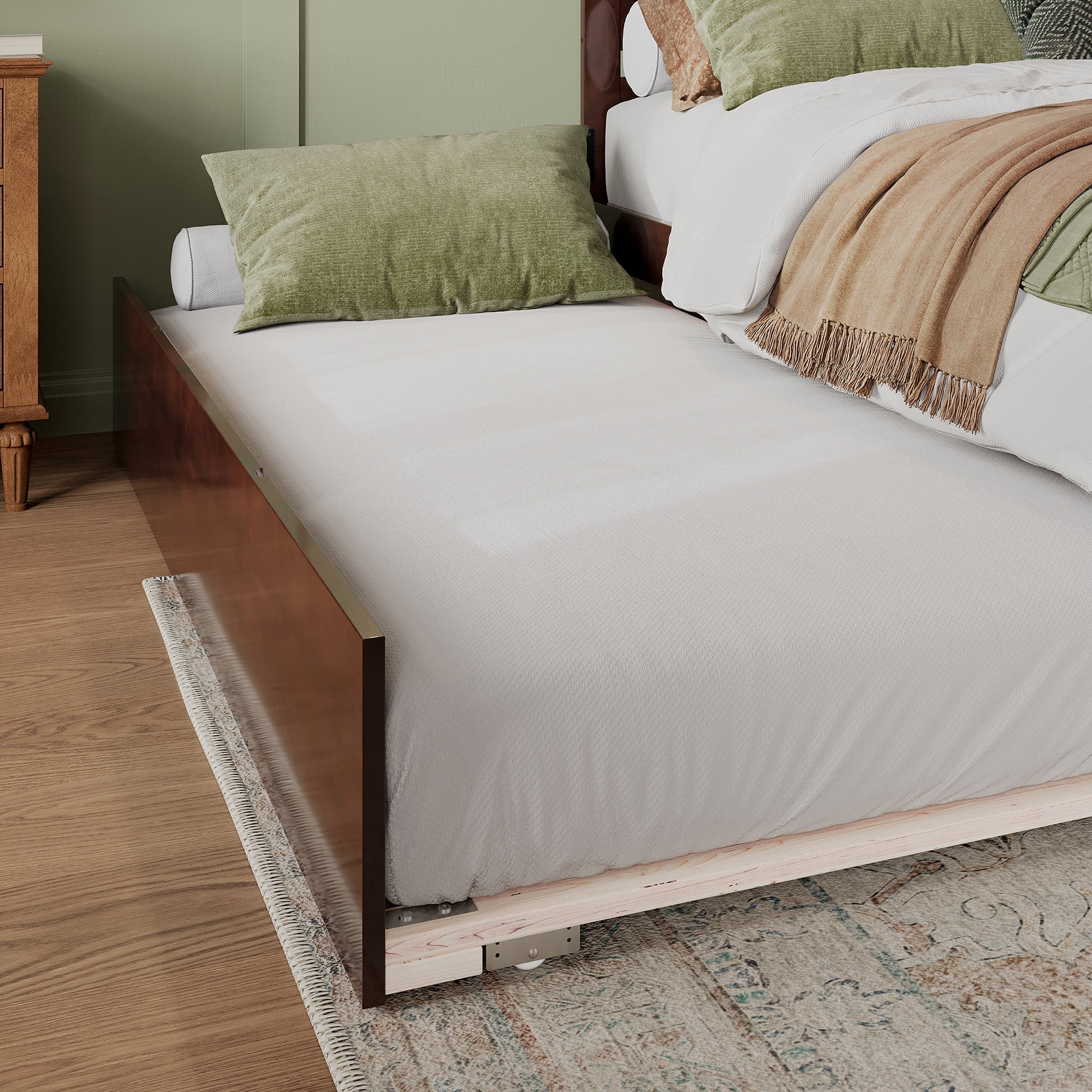 AFI Madison Queen Wood Platform Bed with Headboard Footboard & Twin XL Trundle, Walnut