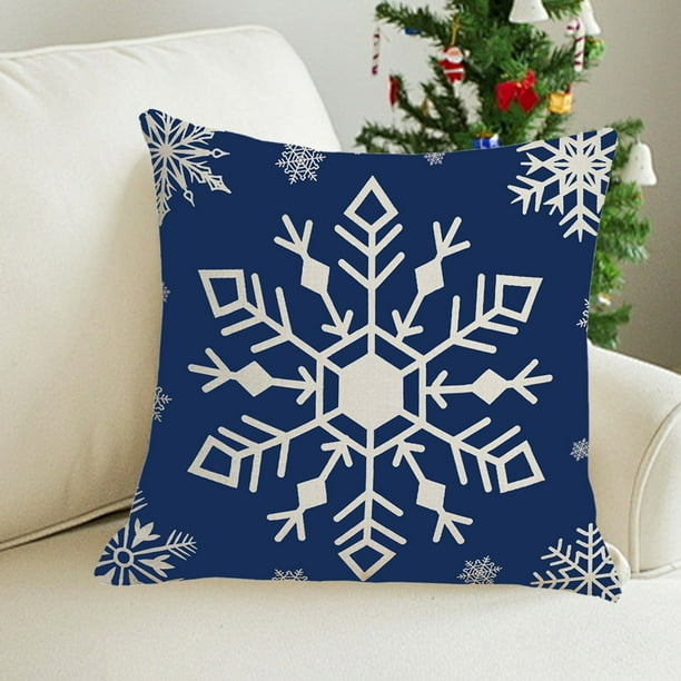 Fundas de Cojín Navideñas de 45X45 Cm con Estampado de Copos de Nieve y Ciervos En Rojo y Blanco. Fundas Decorativas para Cojines Decorativos Del Hogar, Sofá, Cama o Coche.