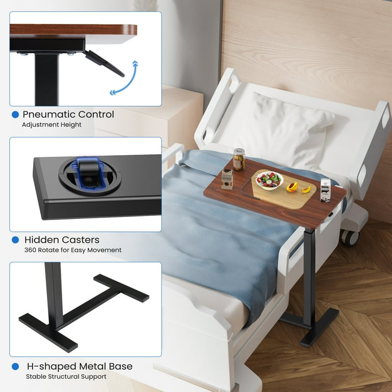 JOINSUN Adjustable Overbed Bedside Table With Hidden Wheels