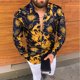 thumbnail image 2 of Top de hombre con cuello vuelto, Top ajustado de moda de manga larga con estampado de un solo pecho, 2 of 4