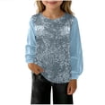 thumbnail image 6 of Toddler Girl Shirts Long Sleeve Loose Fit Glitter Crew Neck Casual Blouse Tee for Kids Blue 9 Years-10 Years, 6 of 7