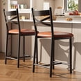 thumbnail image 3 of Historyli Taburetes de bar (2 unidades), 66 cm de altura, asiento tapizado en PU con respaldo y reposapiés en forma de X para cocina, color marrón., 3 of 6