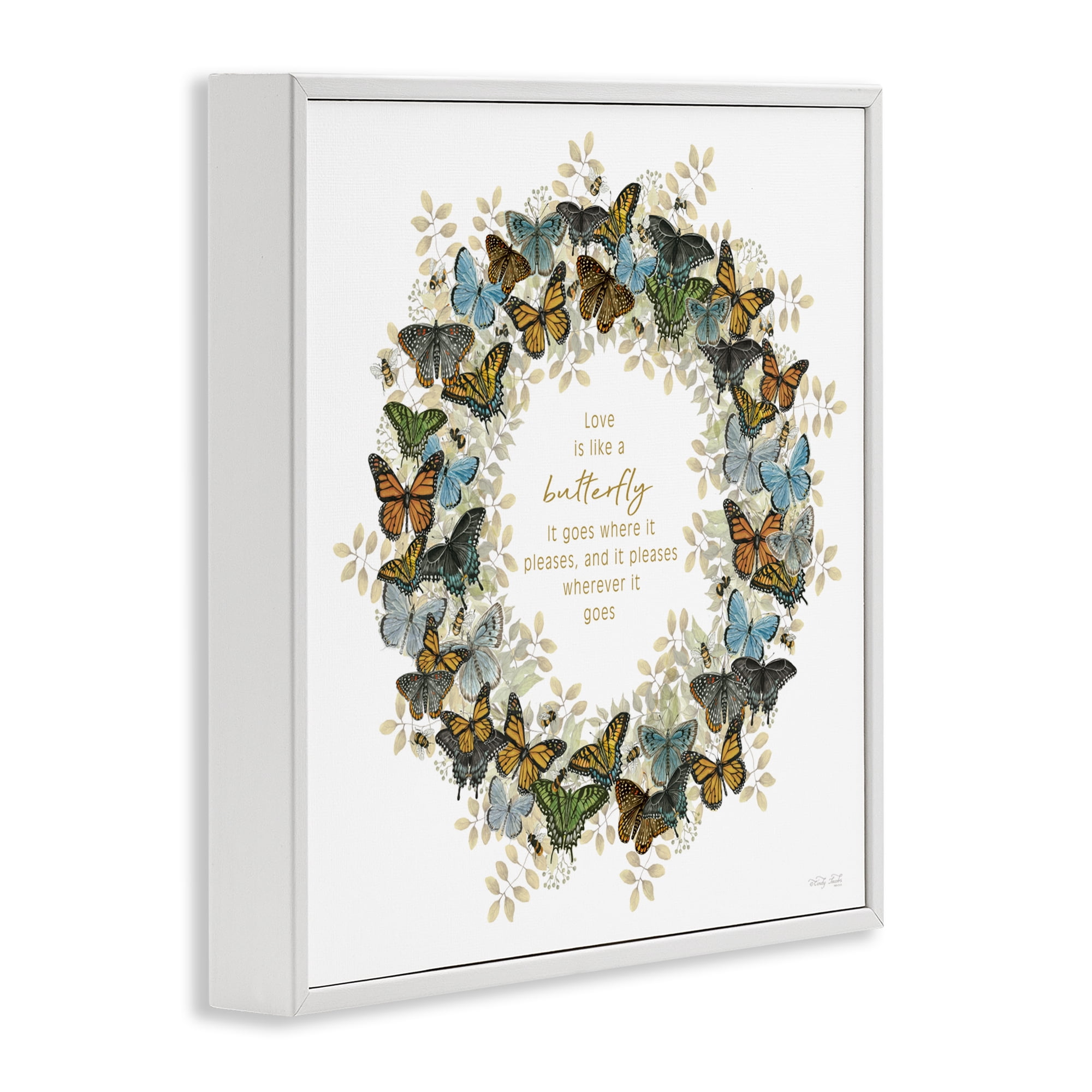 Stupell Industries Life Is Like A Butterfly Wreath White Framed Giclee Art, design by Cindy Jacobs