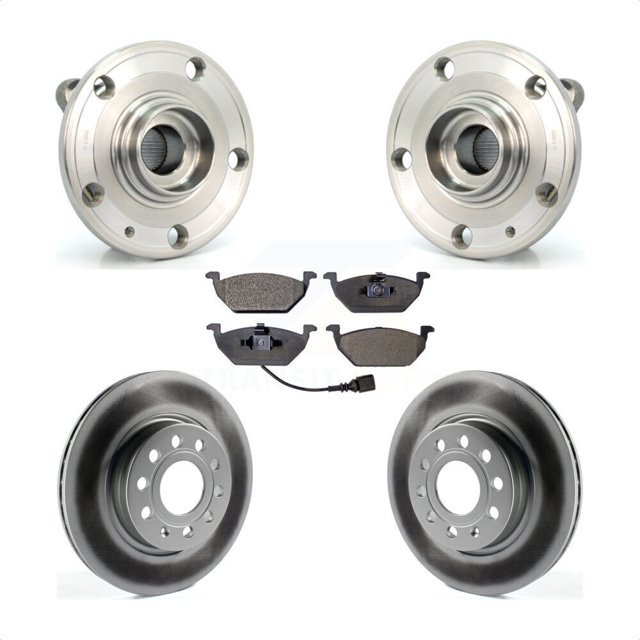 Transit Auto Front Hub Bearing Assembly Coated Disc Brake Rotors and Semi-Metallic Pads Kit for Car 2011-2015 Volkswagen Jetta with 280mm Diameter Rotor KBB-103592