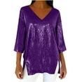 thumbnail image 3 of AnuYalue Sequins Tops for Women 3/4 Sleeve V Neck Blouses Casual Shirts Fashion Party Holiday Shirt Tunic Tshirt, 3 of 7