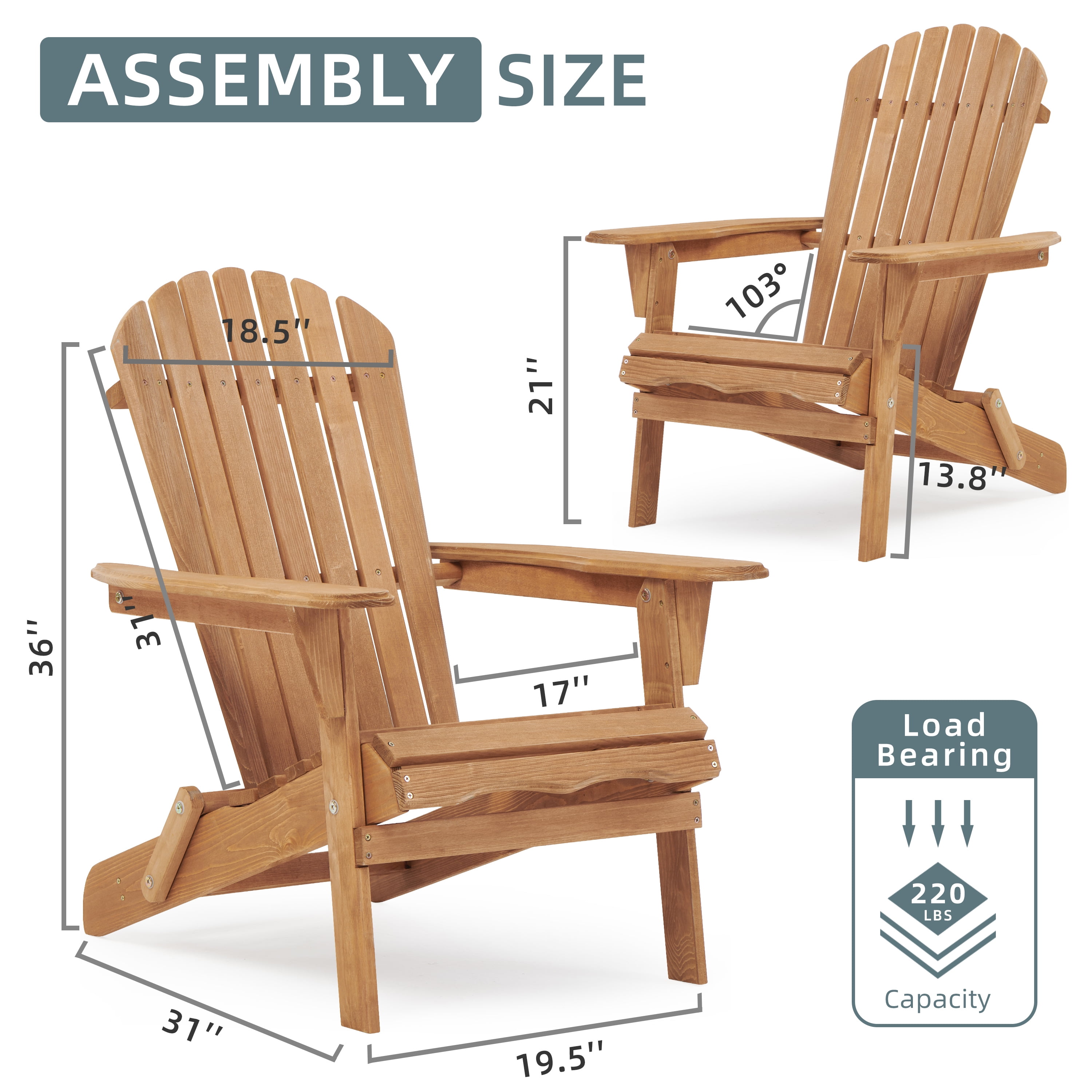 Wood Folding Adirondack Chair, Cedar Outdoor Patio Lounger Chair for Beach, Deck, Garden, Backyard, Lawn, Porch, Pool Side, Fire Pit…