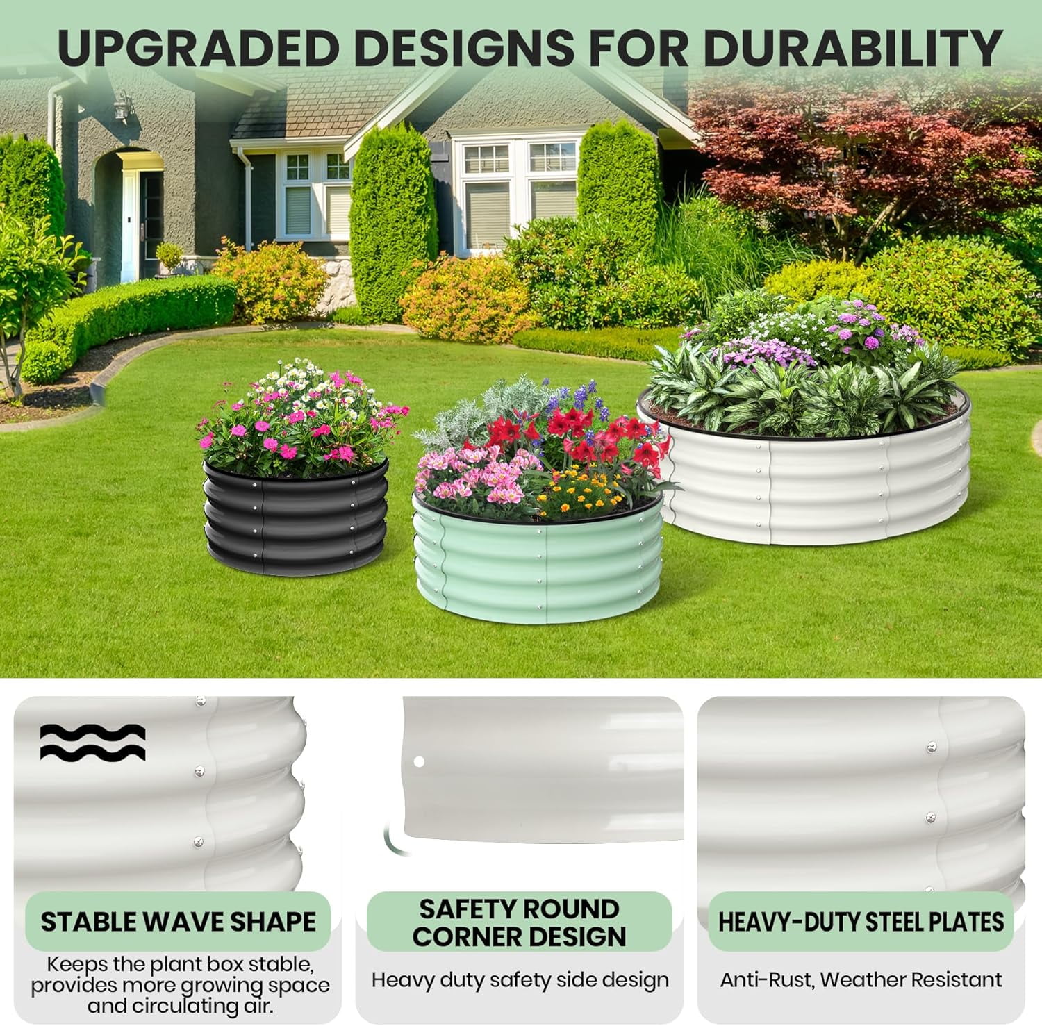 EastVita 2x2x1 FT Raised Garden Beds,2 Pack Galvanized Raised Garden Bed for Gardening, Round Metal Planter Box for Flower Plants