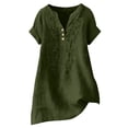 thumbnail image 6 of Womens Embroidered Tops Boho Peasant Gauze Blouses Short Sleeve Henley Tops Gauze Shirts Lightweight Linen Blouses For Women Summer Blouses For Women Peasant Tops For Women Green2 XL, 6 of 9