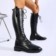 thumbnail image 5 of Y-375 Black Ladies Casual Solid Fall Winter Boots Round Toe Lace Up Low Heel Fashionable Knee High Boots, 5 of 9