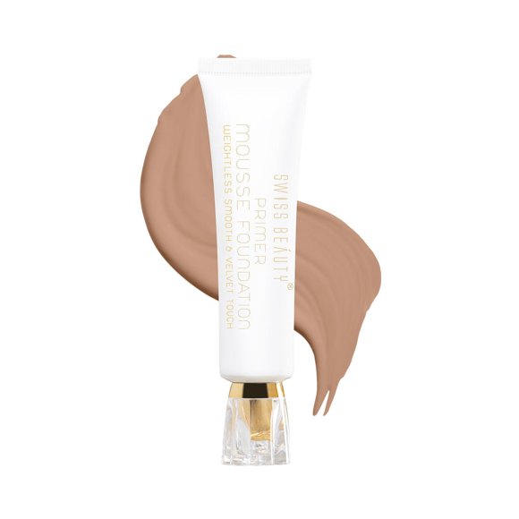 SWISS BEAUTY Primer Mousse Foundation Weightless Smooth & Velvet Touch, Face MakeUp, Medium Beige, 30ml