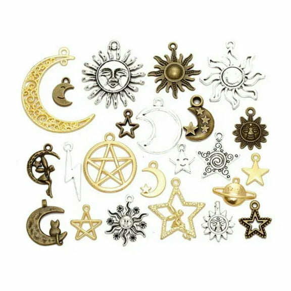 U8MO 46 Pcs Tibet Silver Alloy Assorted Sun Moon Star Charm Pendants For Earring DIY-Assorted Silver Golden Bronze