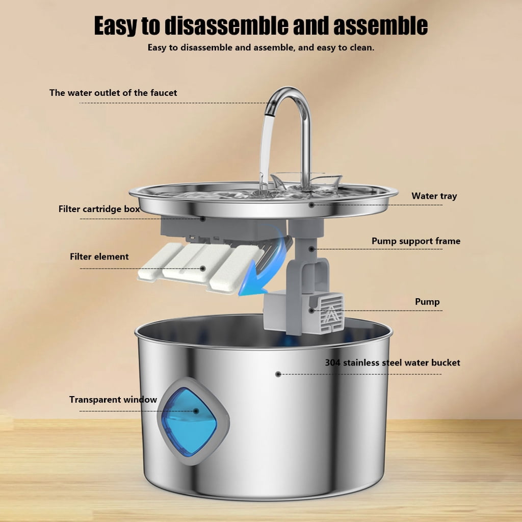 NEXAVKPR Large 3.2L Pet Water Fountain Stainless Steels USB Powered Includes 2 Filters