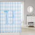 thumbnail image 2 of Manfei Ribbon Bowtie Letter Design Shower Curtain 72Wx72L,Blue Abstract Plaid Pattern Bathroom Curtain, 2 of 5