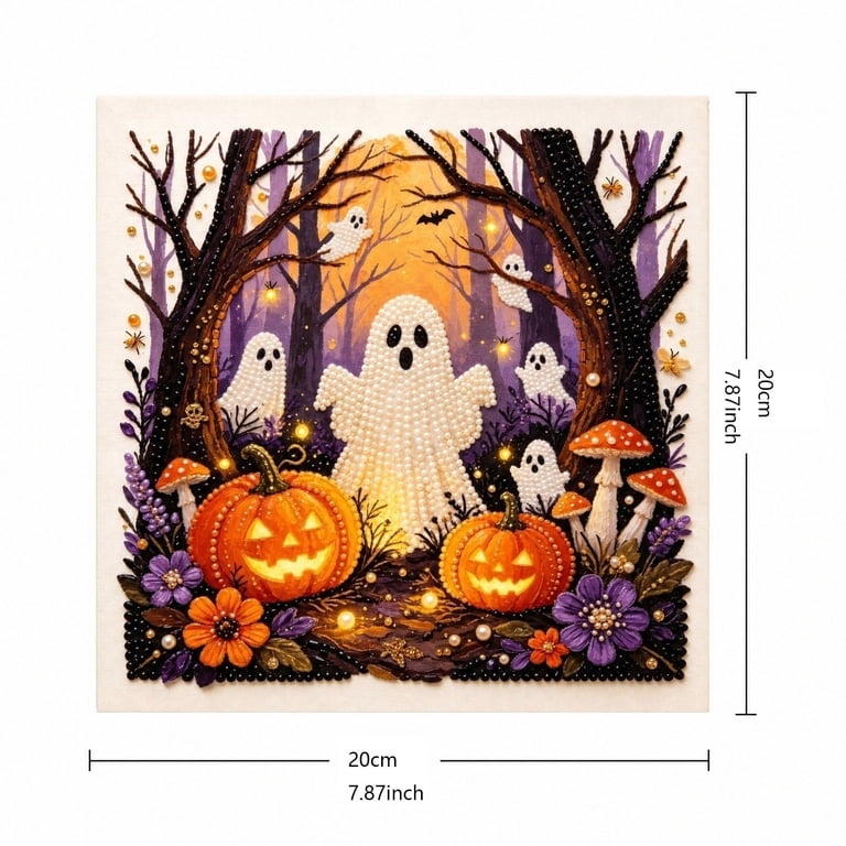 Halloween Pearl Diamond Art Kit, 7.87 Inch Ghost Pumpkin Bat