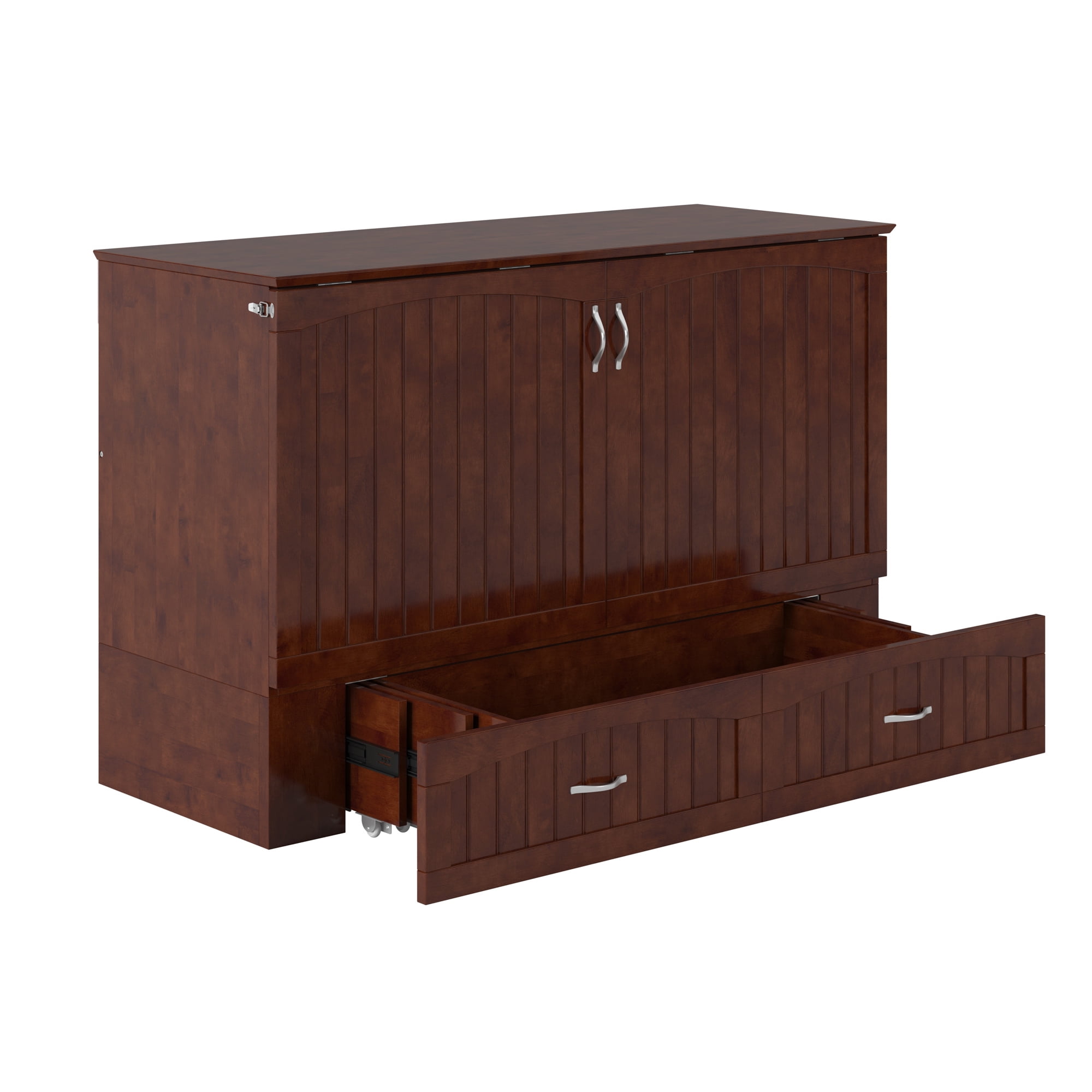 AFI Southampton Queen Wood Murphy Bed Chest with Mattress, Drawer & Charger in Walnut