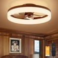 thumbnail image 1 of Ventilador de techo VOLISUN de 50 cm con luz LED regulable y control remoto, acabado nogal, 1 of 7