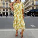 thumbnail image 1 of TaTaai Round Neck Printed Dress Elegant Drape Women's Fashion Flared Sleeve Chiffon Lightweight Soft Spring Summer Casual Party Vacation Dress Gift, 1 of 6