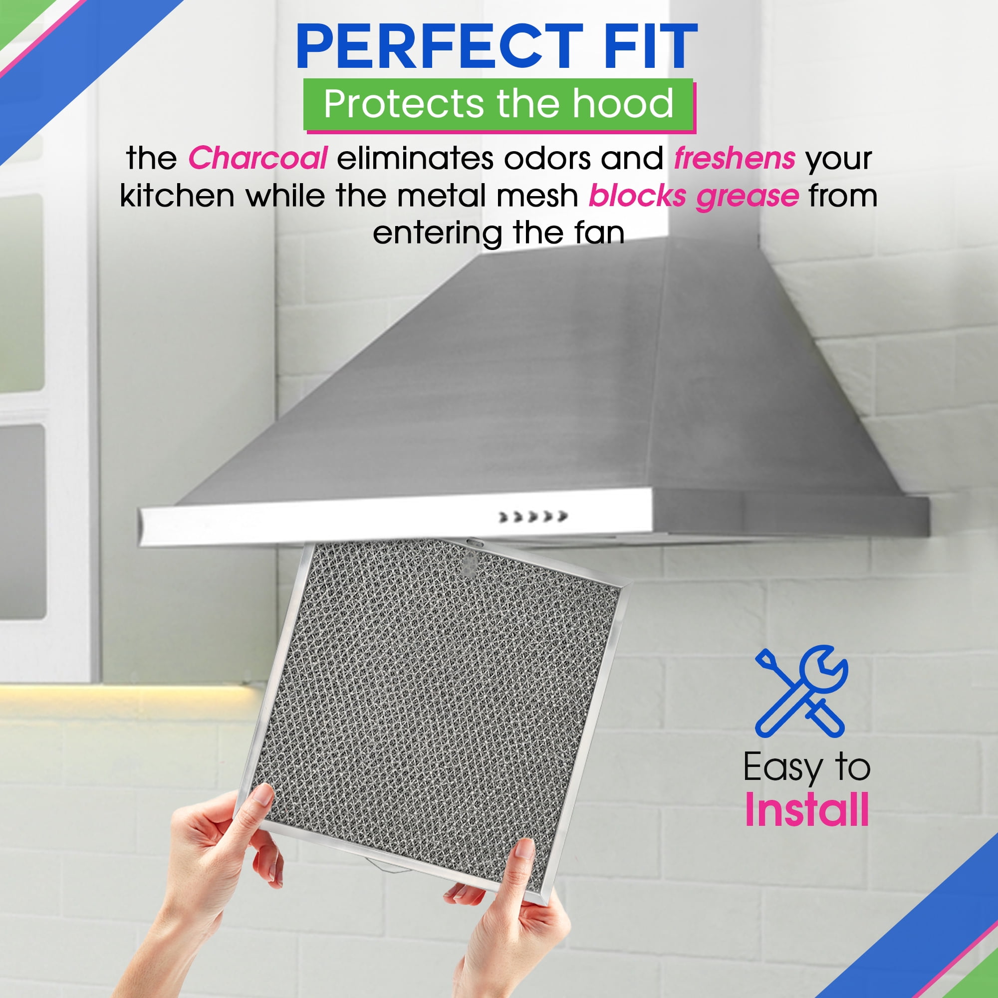 Range Hood Filter Replacement 11.6” x 11.2” BPQTF S99010317 Broan Charcoal Grease Filter Combo - Ductless Stove Vent Filter - Metal Mesh Blocks Grease and Carbon Filters Kitchen Oven Air  (1-Pack)